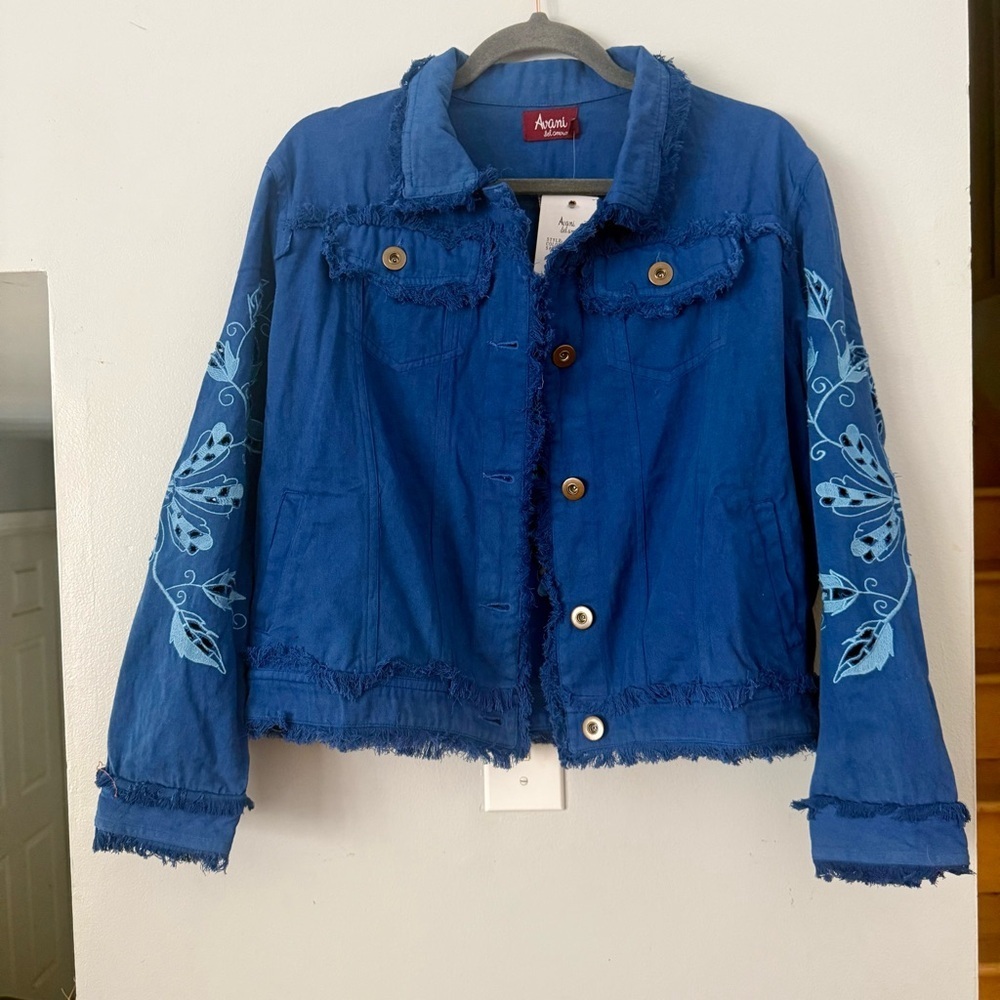 Avanti Vibrant Boho Electric Blue Embroidered Shacket | Frayed Hem